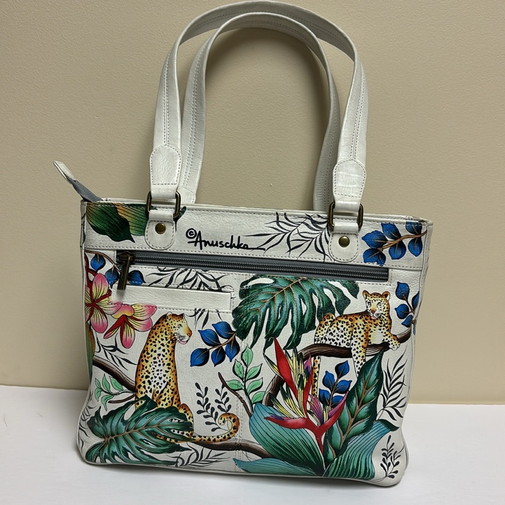 Anuschka Jungle Ivory Queen Small Shopper Hand Painted Leather Bag